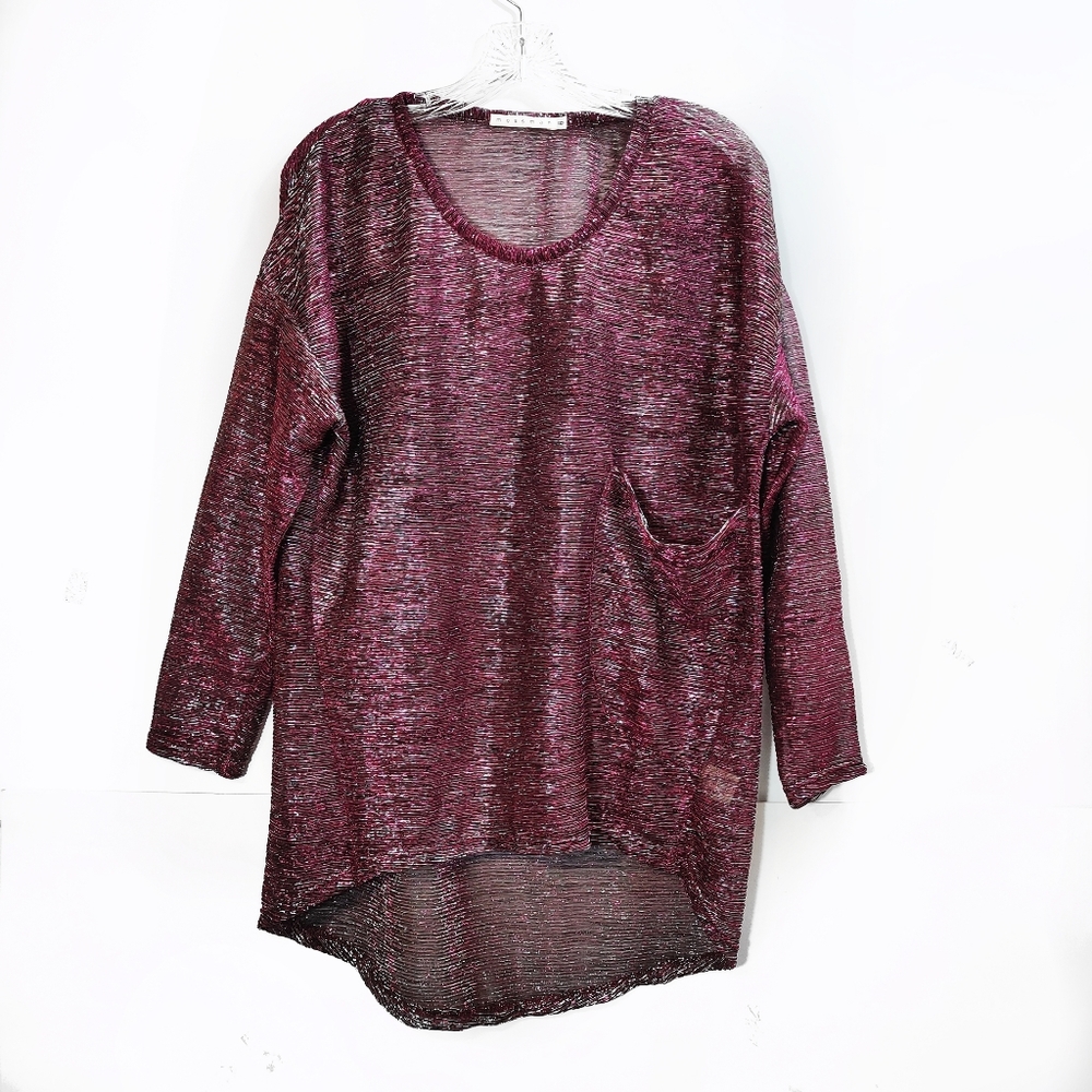 Mossman Magenta Pink Metallic Sheer Blouse Top 6